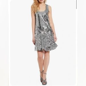 Michael Kors Gatsby Inspired Metallic Silver Sequin Sleeveless Dress